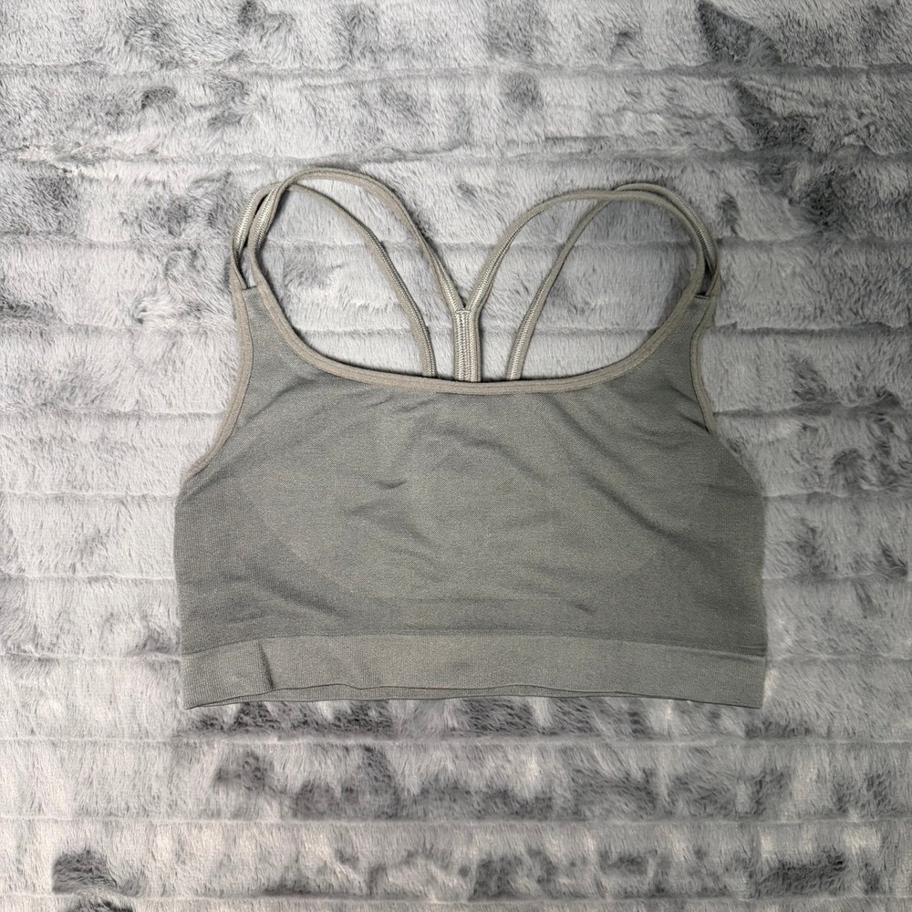 Zella Women Gray Seamless Double Strap Racerback Sports Bra Small Support